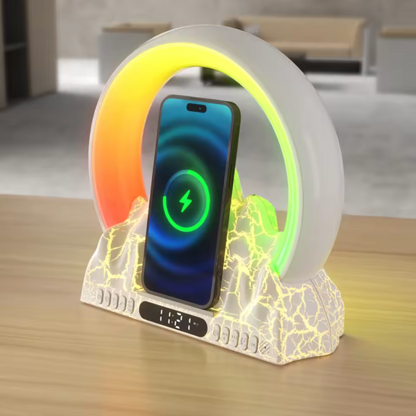 DreamHalo™ Smart Sunrise Lamp with Wireless Charger & Bluetooth Speaker